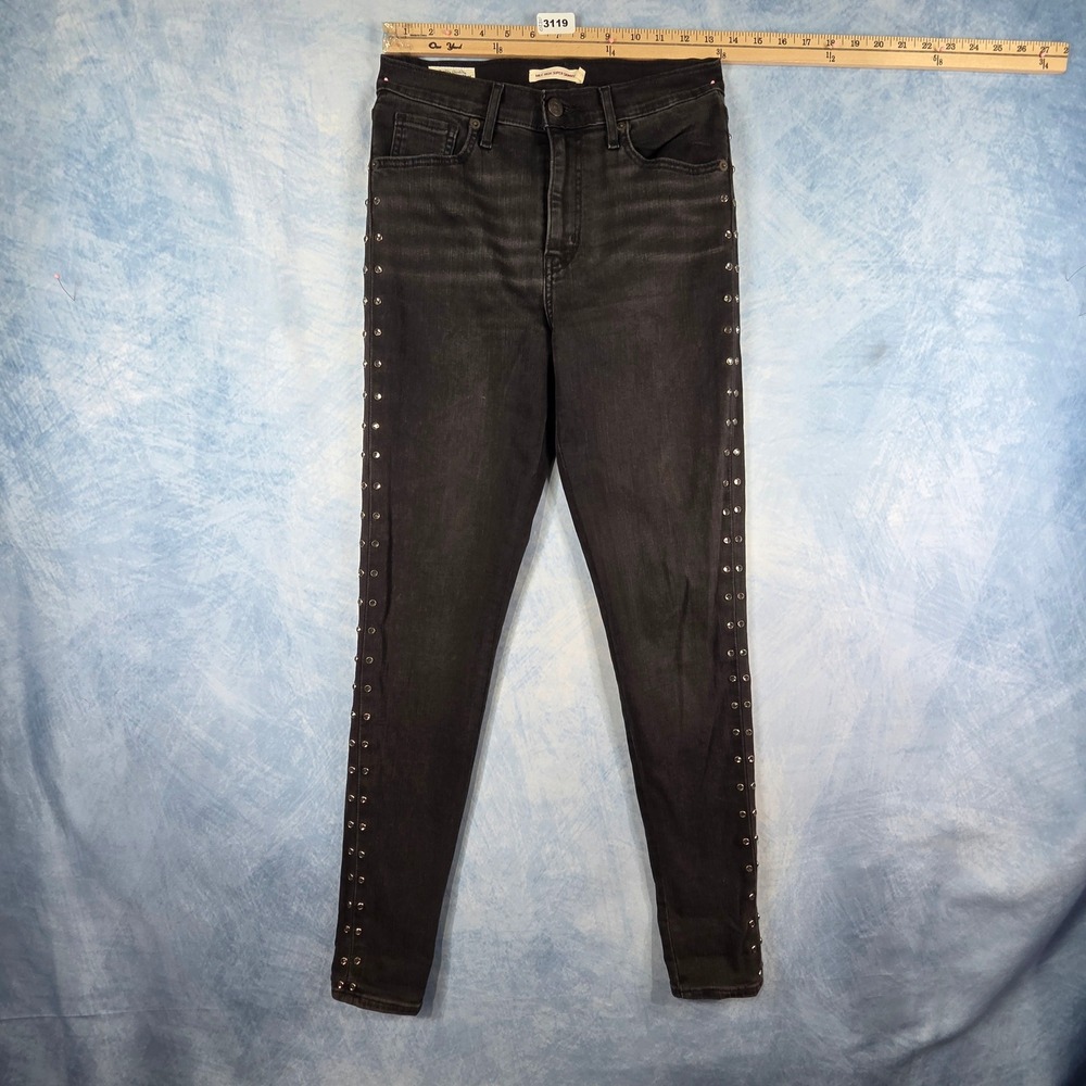 Levis Premium Mile High Super Skinny Studded Jeans Black W26 L30 High Rise